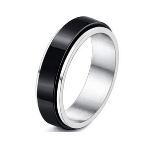 Silver & Black Stainless Steel Spinner Ring Fidget Band
